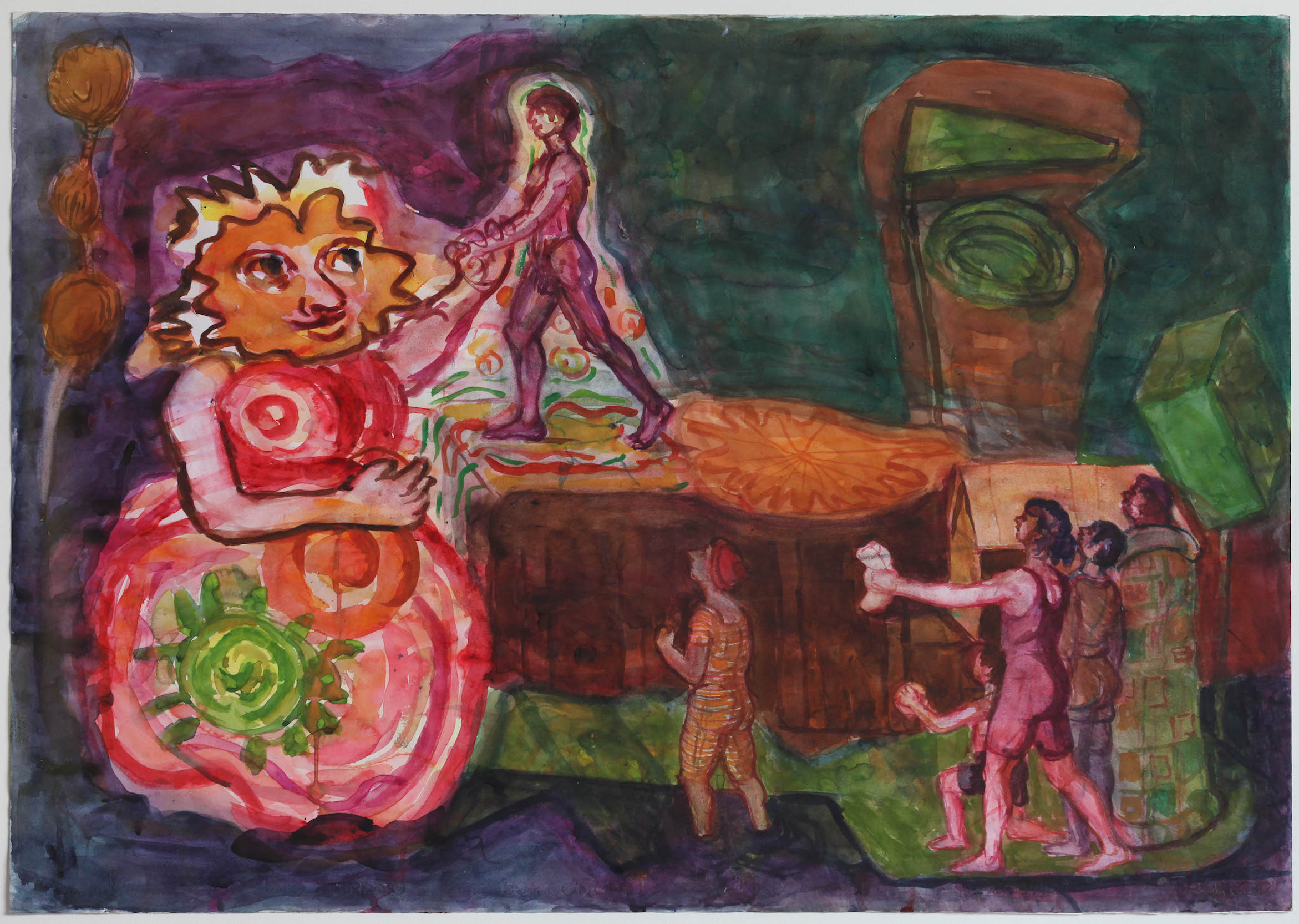 Watercolour on Paper. Meeting Mrs Blobby.