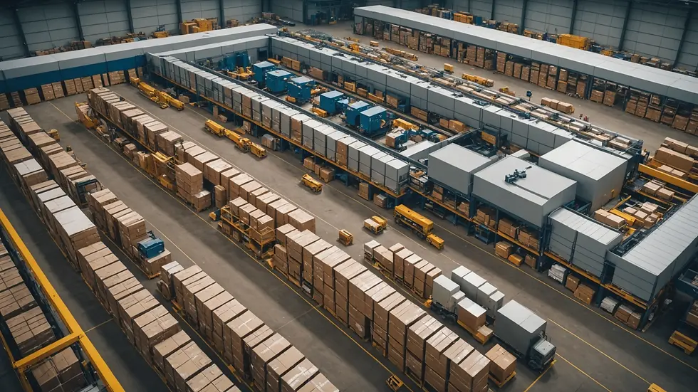Bird's eye view of warehouse filled with automated machinery