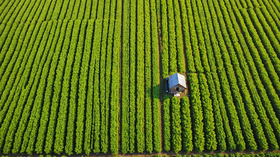 High angle view of a thriving organic farm from above showing crop diversity
