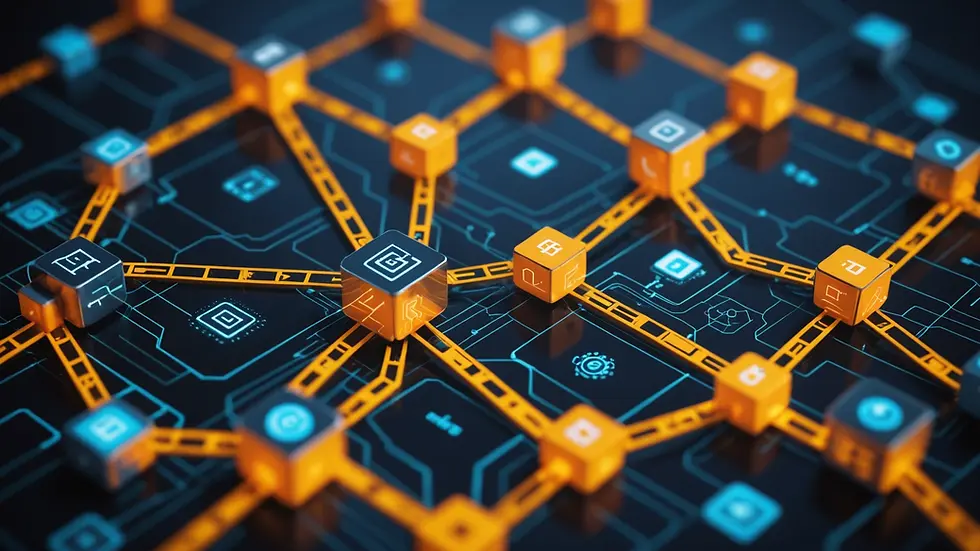 Close-up view of a blockchain diagram showing the flow of information