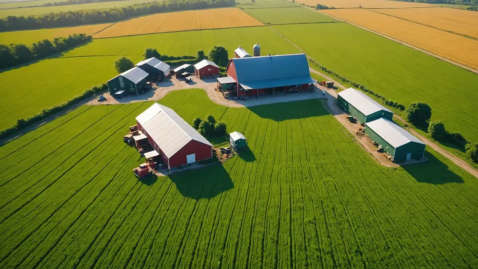 High angle view of a farm with blockchain technology implementation