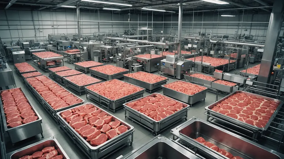 High angle view of a meat processing facility utilizing advanced technology
