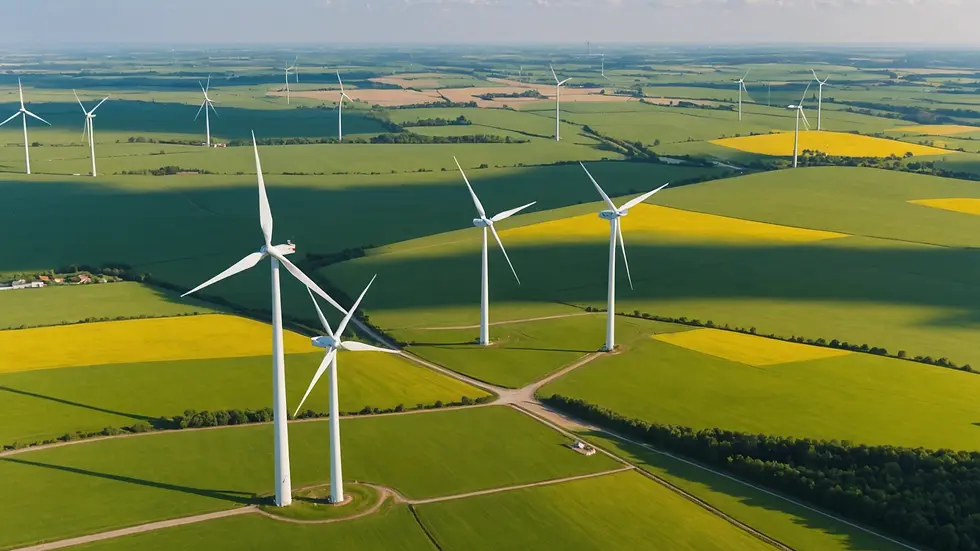 High angle view of a wind farm generating renewable energy