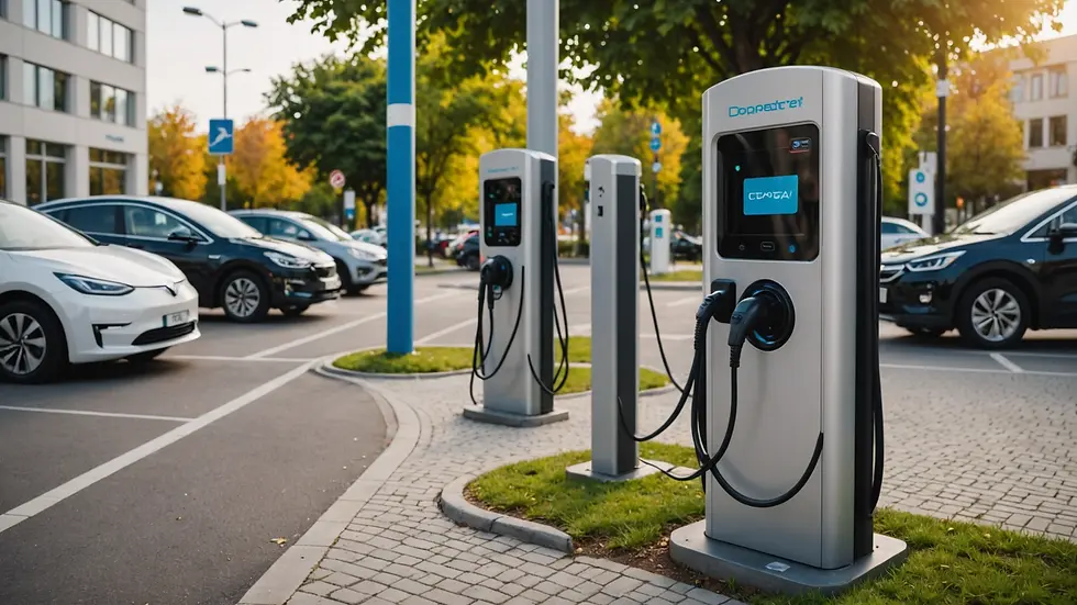 Eye-level view of a connected electric vehicle charging station