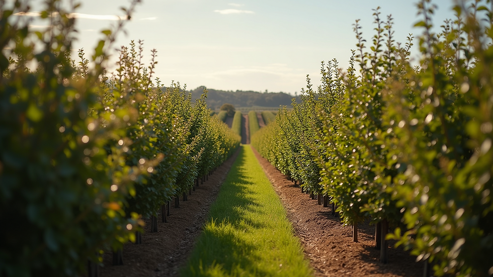 High angle view of apple orchard rows in Adelaide Hills