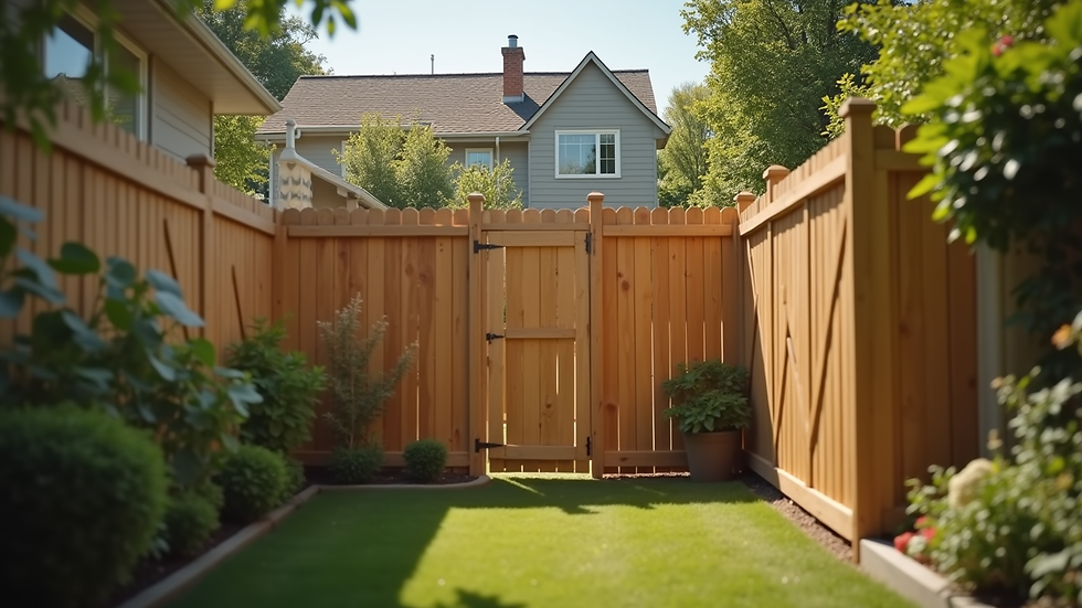 Eye-level view of a well-constructed wooden fence surrounding a backyard