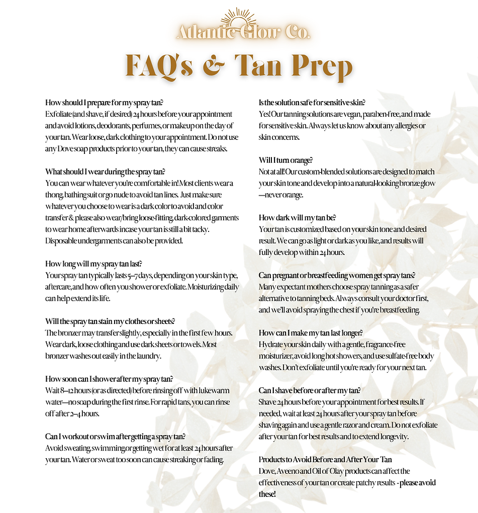 FAQs and Tan Prep