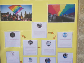 Pro-LGBT campaign posters hung on police station wall