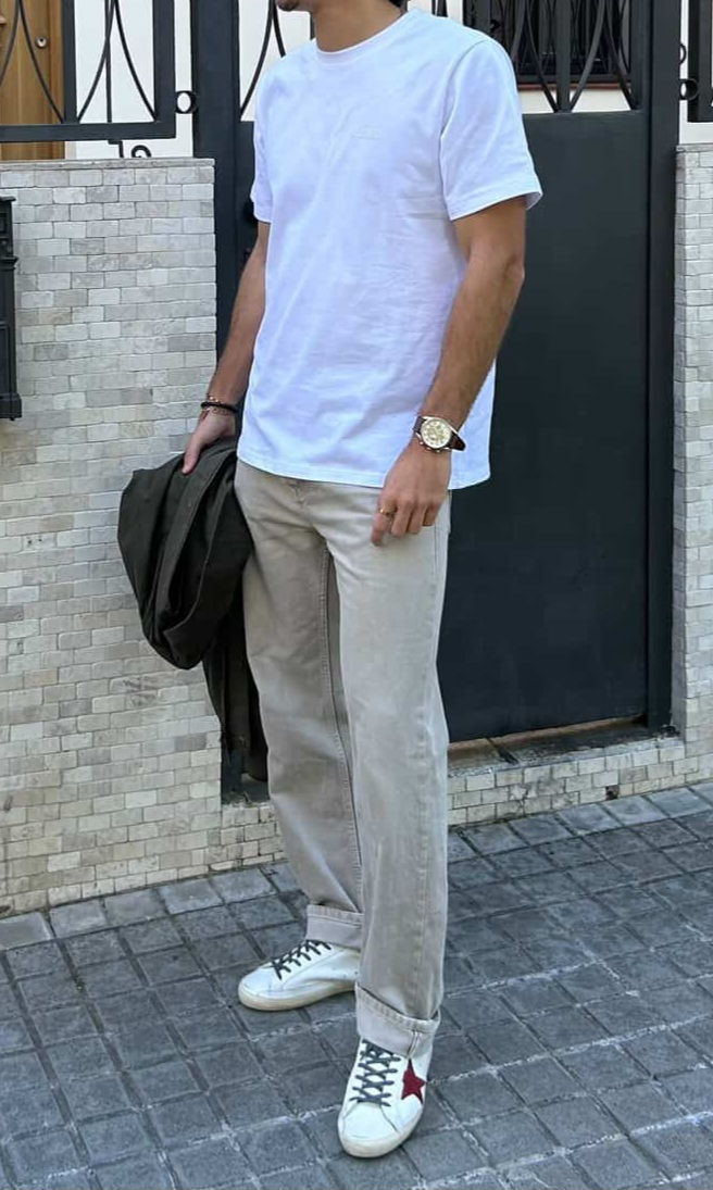 Thumbnail: White Cotton T-shirt - Raised Valabenci