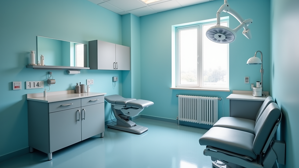 High angle view of a clinic room prepared for ENT consultation