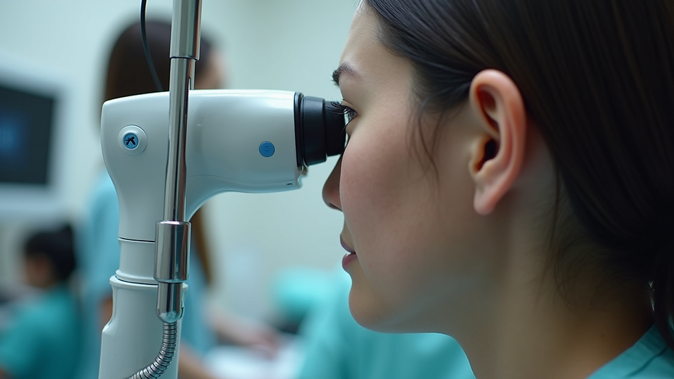 Eye-level view of medical equipment used for ear examination