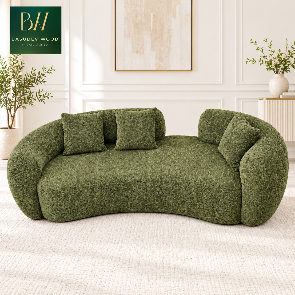 LD VELORA OLIVE LUXE CURVED SOFA