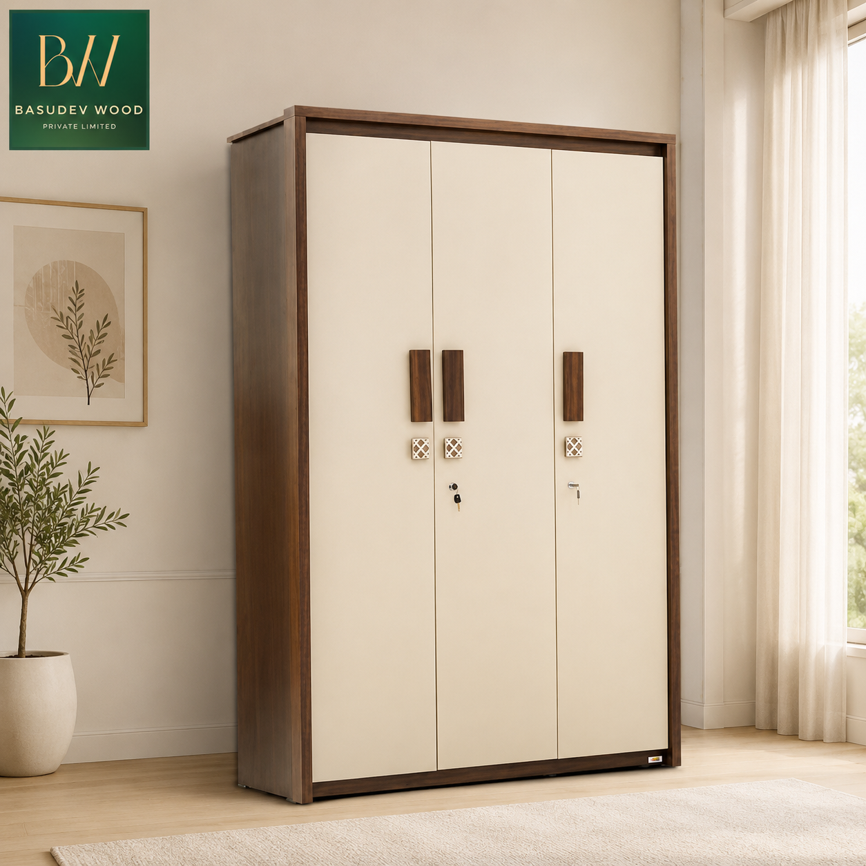 MILANO 3-DOOR WARDROBE WITH DECORATIVE ACCENT HANDLES