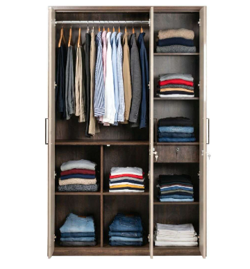 Thumbnail: VIENNA 3-DOOR GLOSSY WARDROBE WITH WOOD-TONE FRAME