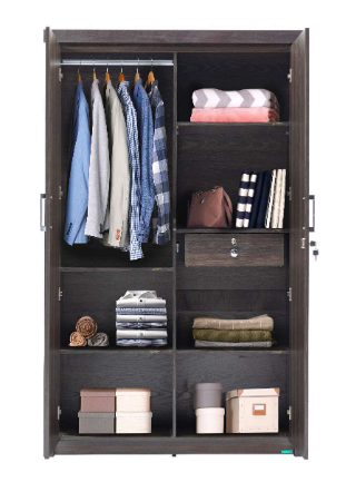 Thumbnail: DARK WOOD GRAIN 2-DOOR ARMOIRE WARDROBE WITH KEY LOCK