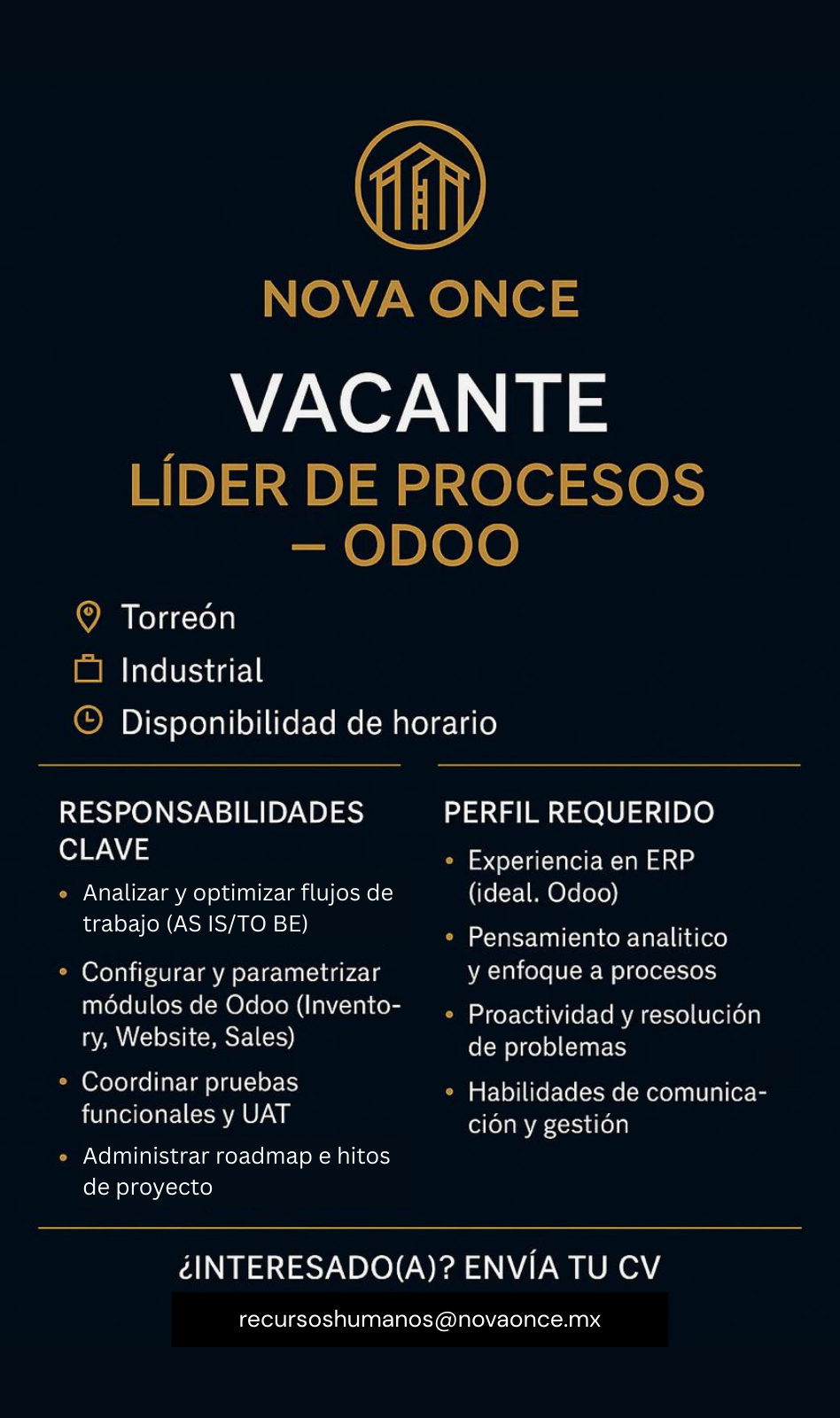 vacante procesos Odoo