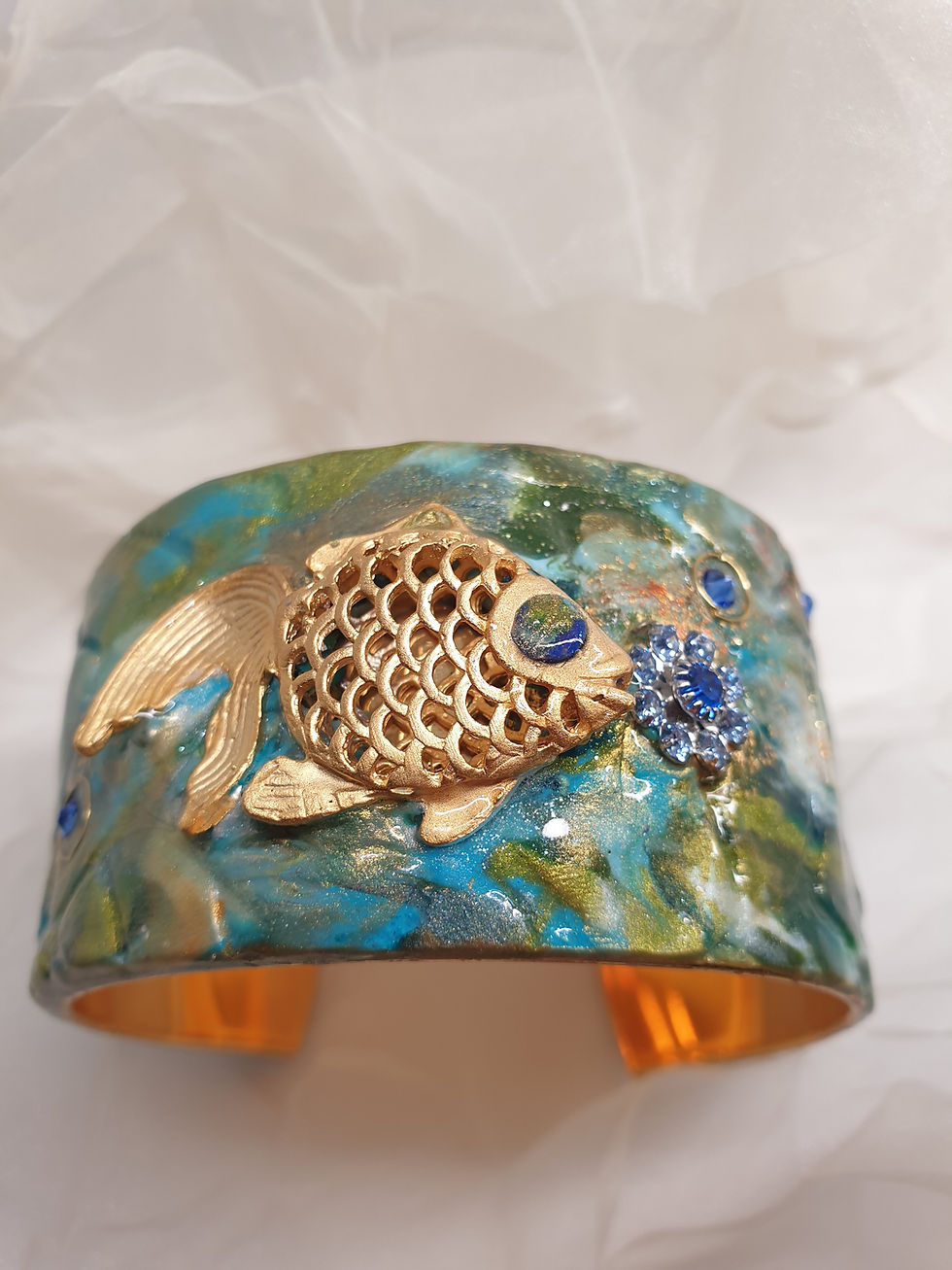Fish Bracelet Earrings Jewellery Gold turquoise art set Juliette Kaiser