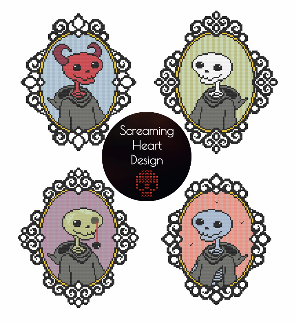 Cross Stitch Pattern Bundle: Skelettson Family Portraits