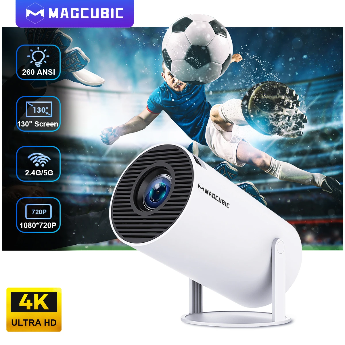 Projector Android 11 4K 1280*720P HY300 Dual Wifi 260ANSI 180°Flexible BT5.0 Cin