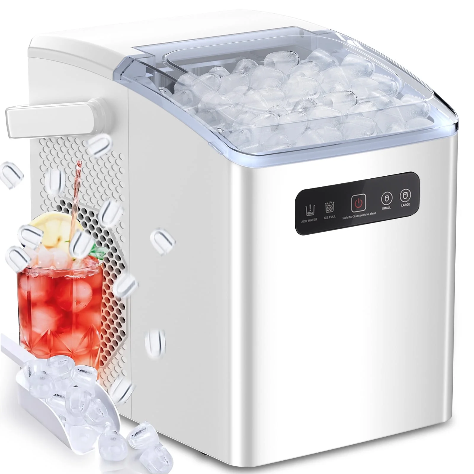 Countertop Portable Ice Maker, Self-Cleaning with Handle, Ice Scoop, 2 Sizes of 