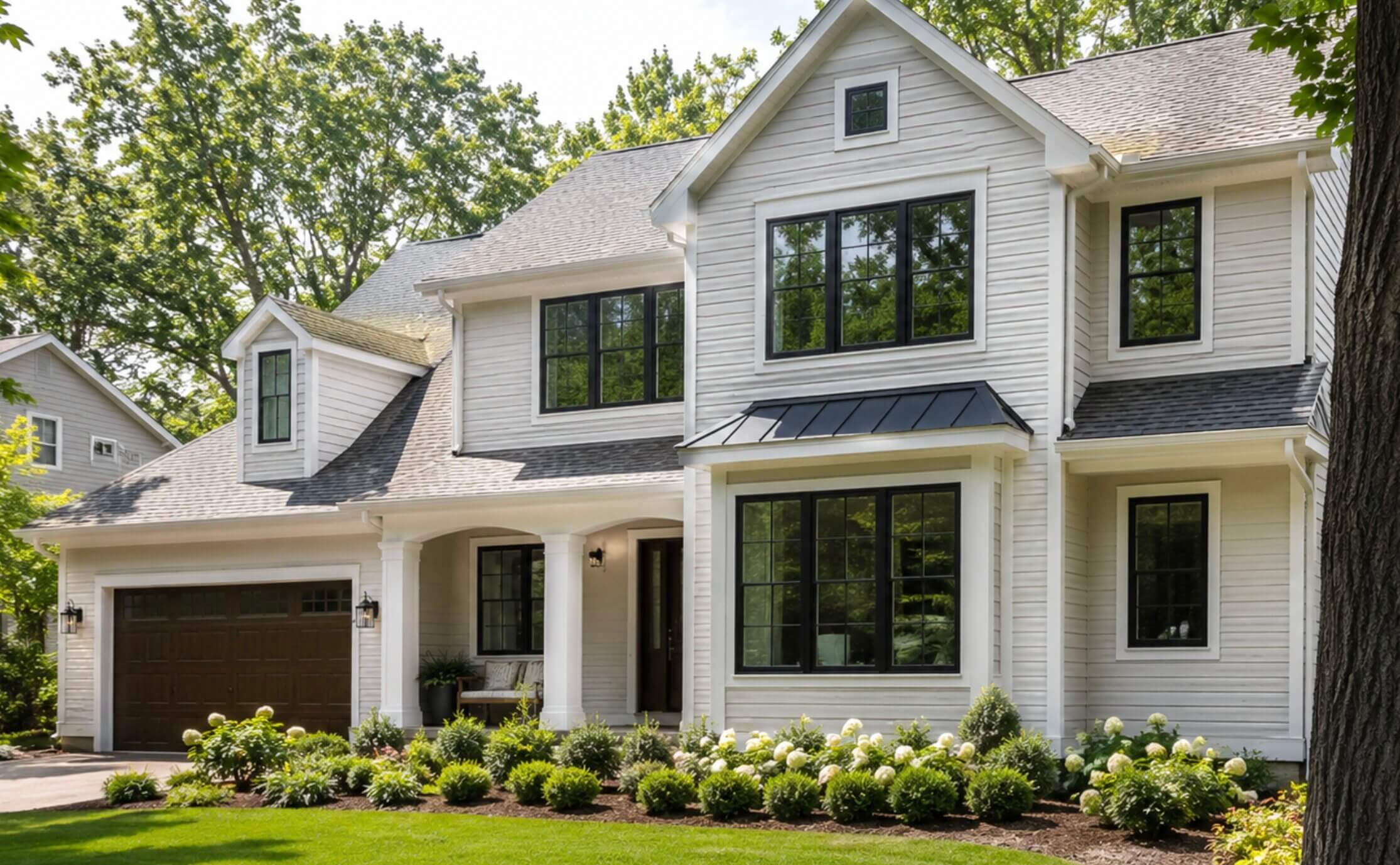 Completed white-home exterior by Lakeside Exteriors
