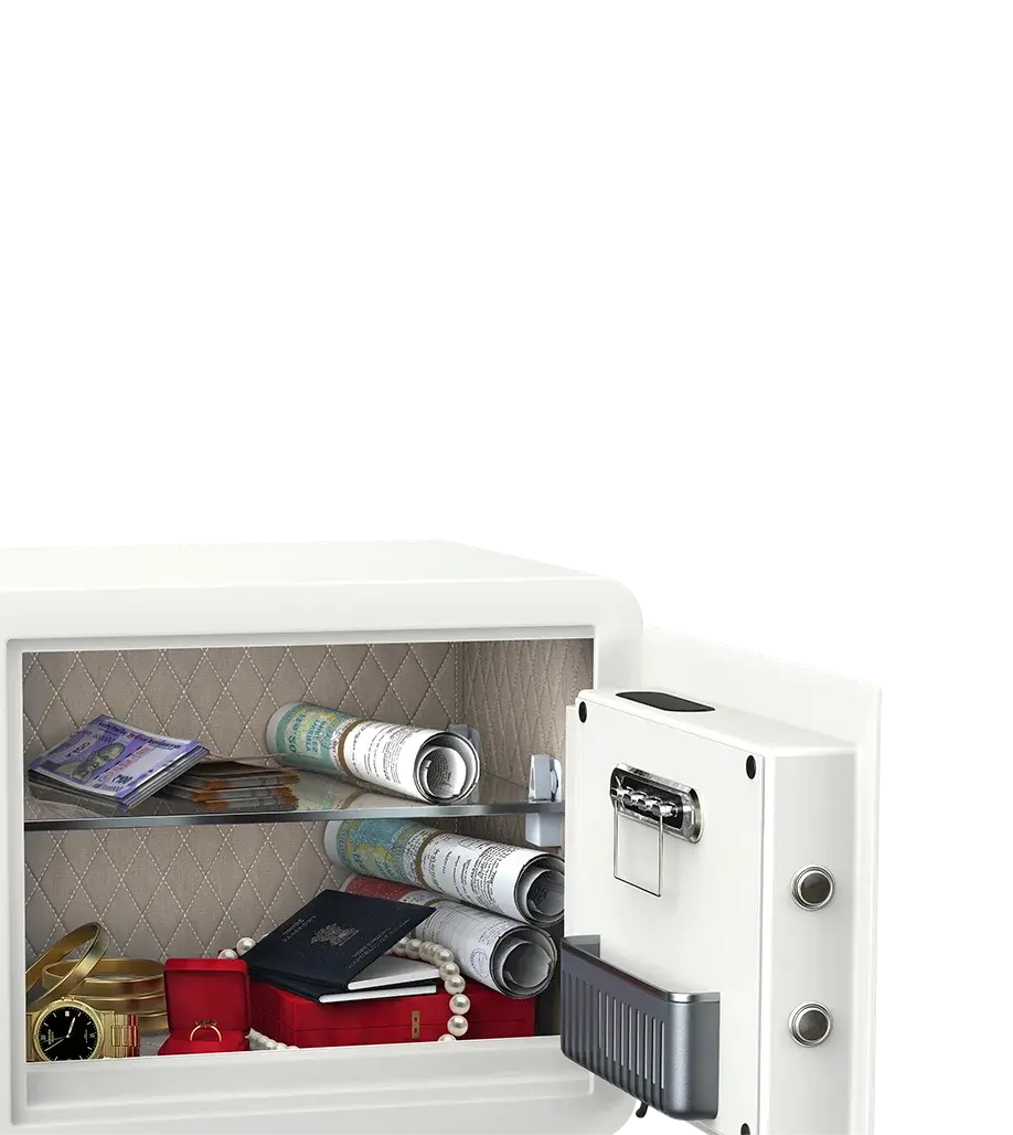 Thumbnail: Open Godrej Matrix 79L Home Locker with cash and jewelry.