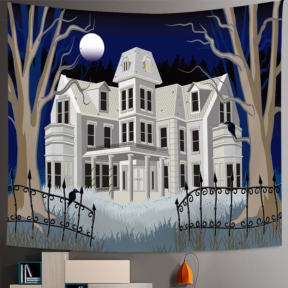 Thumbnail: Steampunk Gear Moon Lamp Boat Tapestry Hippie Wall Hanging Black Moon Villa Tape