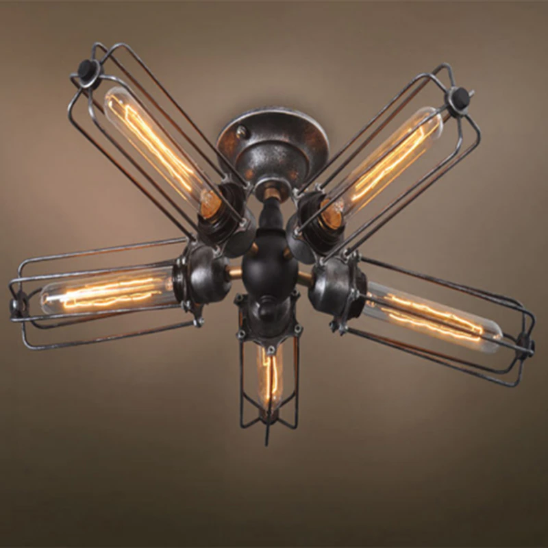 Thumbnail: Vintage Industrial Barn Metal Cage Ceiling Lamp Flush Mount Steampunk Edison Han