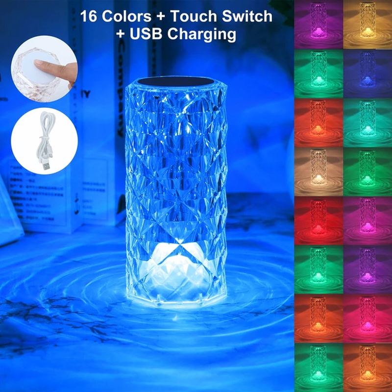 Thumbnail: 3/16 Colors Crystal Table Lamp LED Night Light Touch Lamp Atmosphere Lamp for Gi