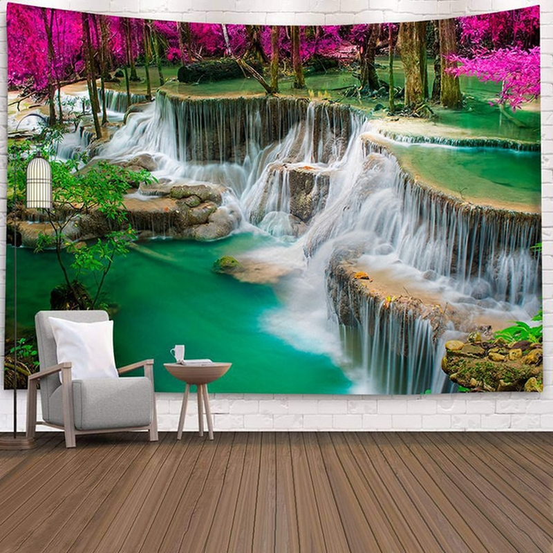 Thumbnail: Ocean Wall Tapestry Landscape Forest Waterfall Lotus Cloth Wall Hanging Tapestri