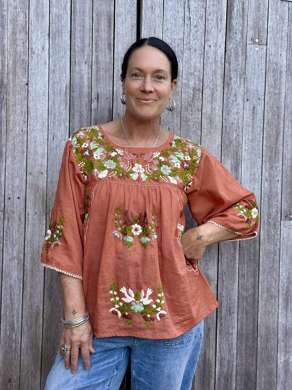 Thumbnail: FRIDA FOLK BLOUSE - RUST