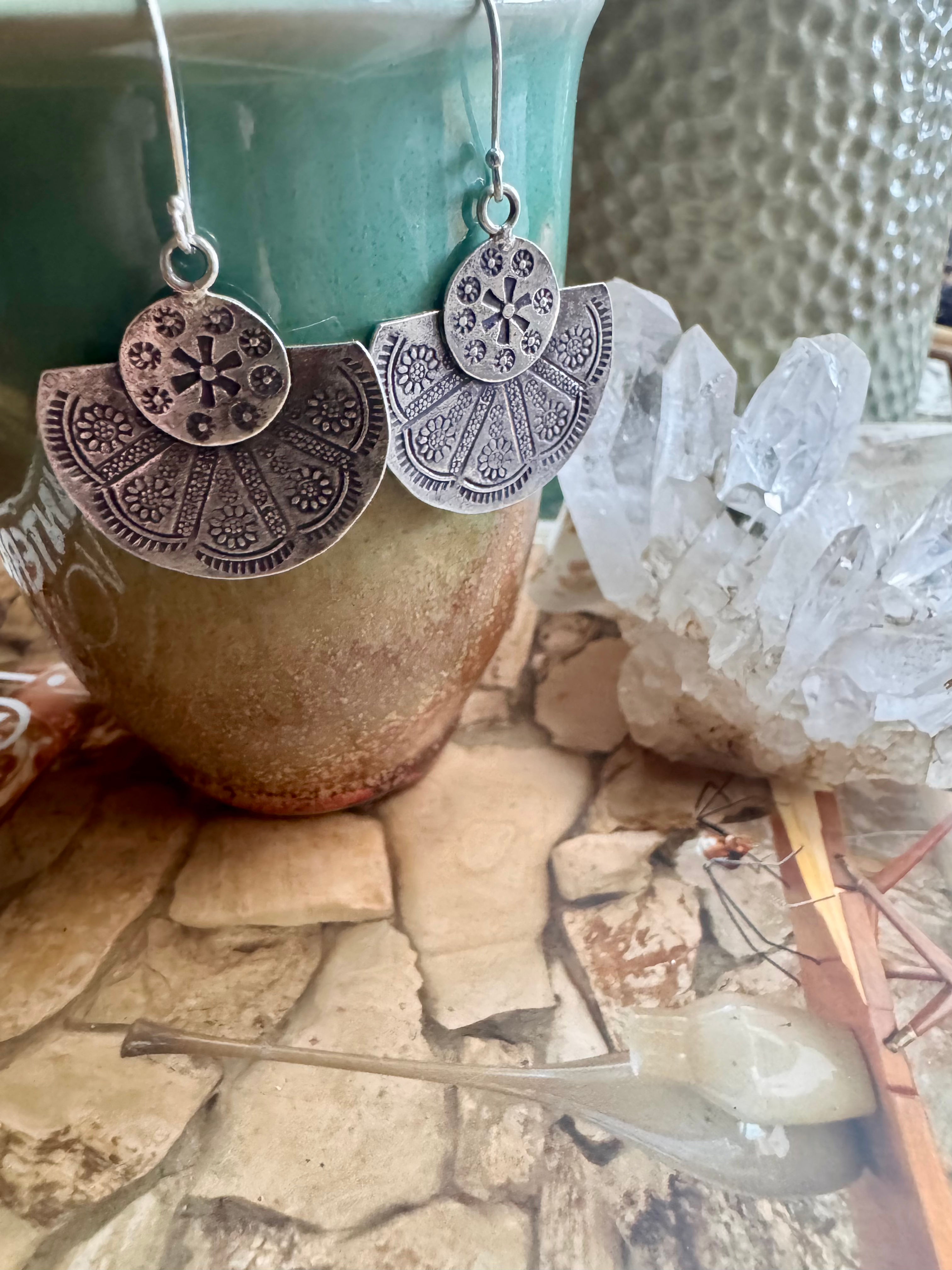 Hilltribe Carved Silver Origami Earrings