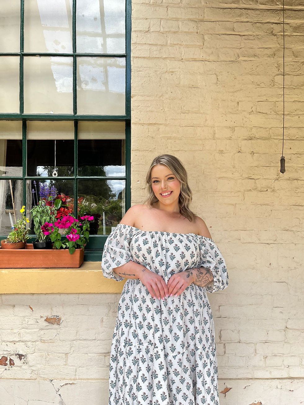 Thumbnail: SANA Blockprint Maxi Dress - Snow 