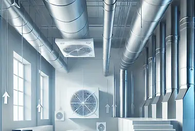 DALL·E 2024-12-09 22.17.33 - A sleek and modern HVAC system depiction, showing clean air d
