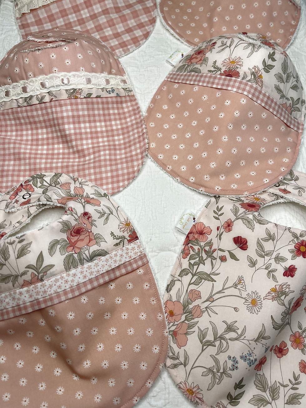 Thumbnail: 6 bib Gift Set - Vintage Cottage Garden lace and ribbon