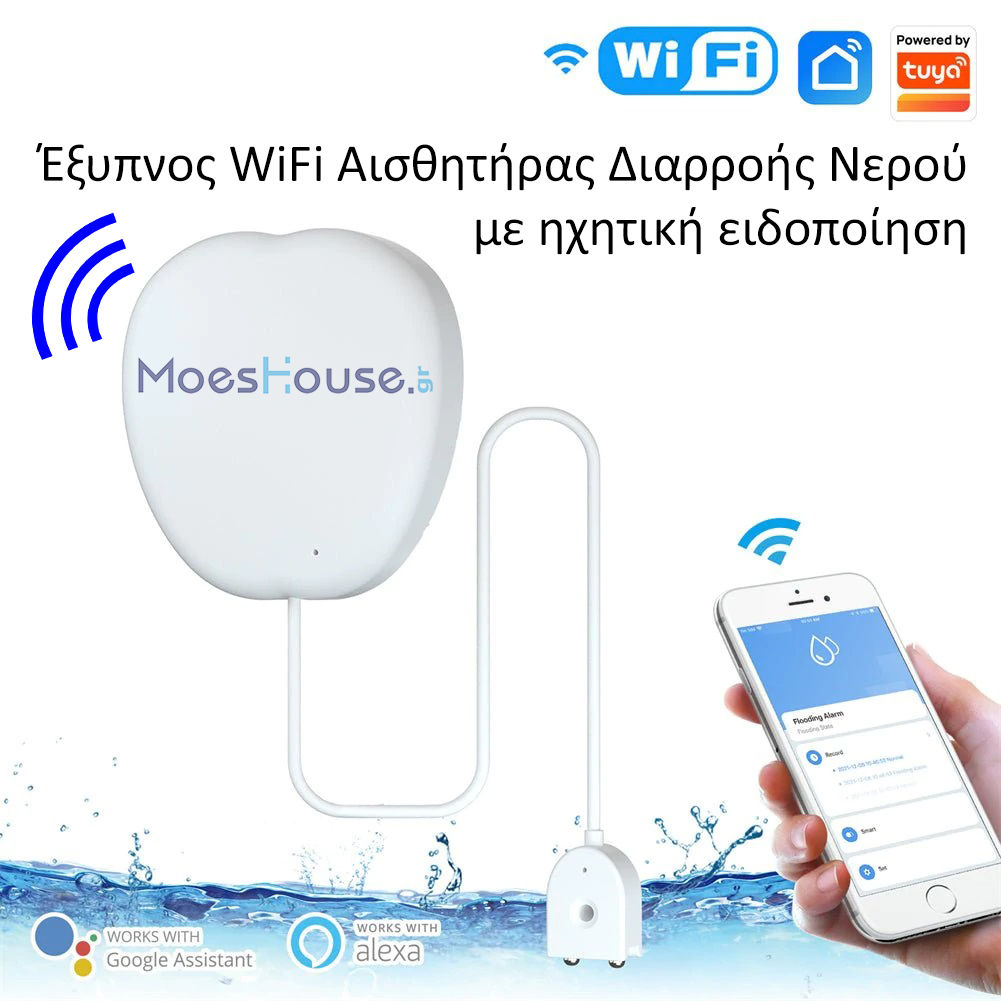 MOES WSS-JM-WL-A-EN Smart Wifi Αισθητήρας Διαρροής Νερού με Ηχητική Ειδοποίηση