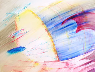 improvisations study, hovering, brushed watercolour pastel, bright colours, tunnel , palm tree, 