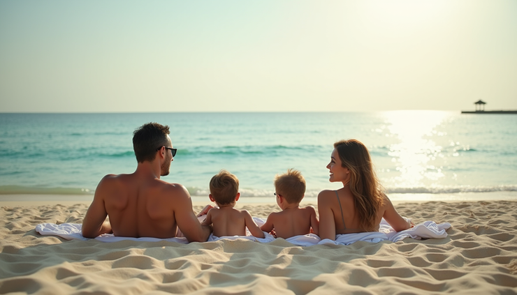 Eye-level view of a family enjoying a private beach at a Dubai hotel