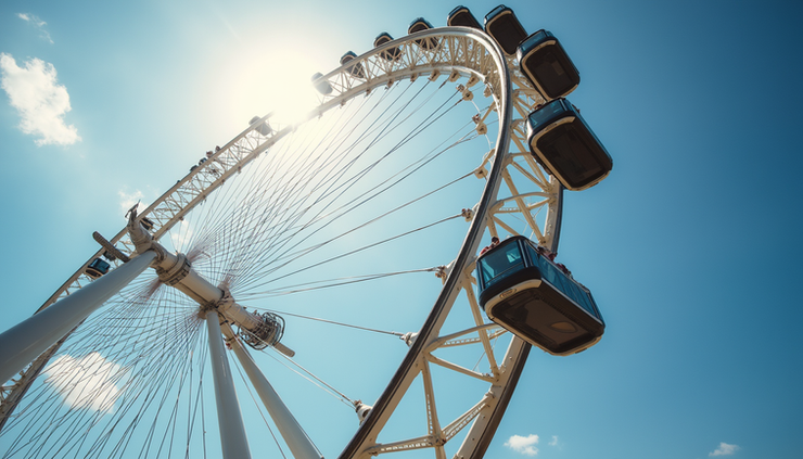 Eye-level view of the London Eye with families enjoying the ride