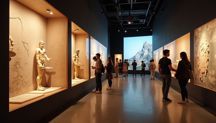 Eye-level view of interactive exhibits inside Museum of Siam with colorful displays