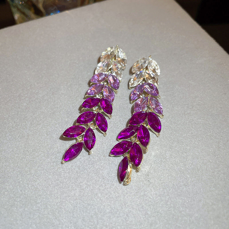 Thumbnail: Vintage Full Rhinestone Women's Earrings Luxury Leaf Shaped Palace Earrings Euro