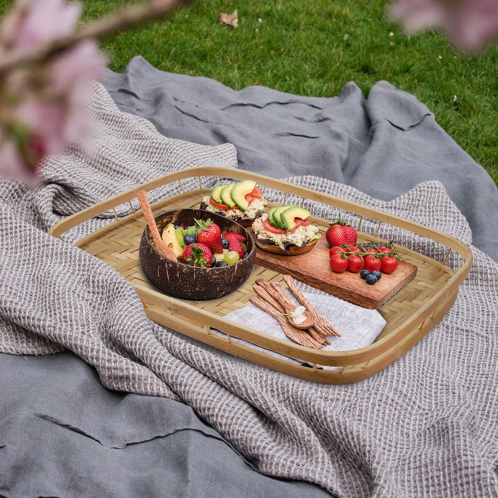 Thumbnail: Bamboo Wicker Serving Trays with Handles | Handwoven & Decorative Trays for Dini
