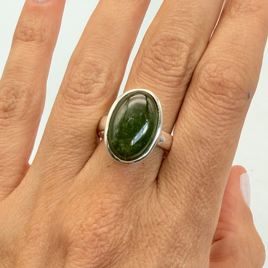 Green Tourmaline Oval Cabochon Ring