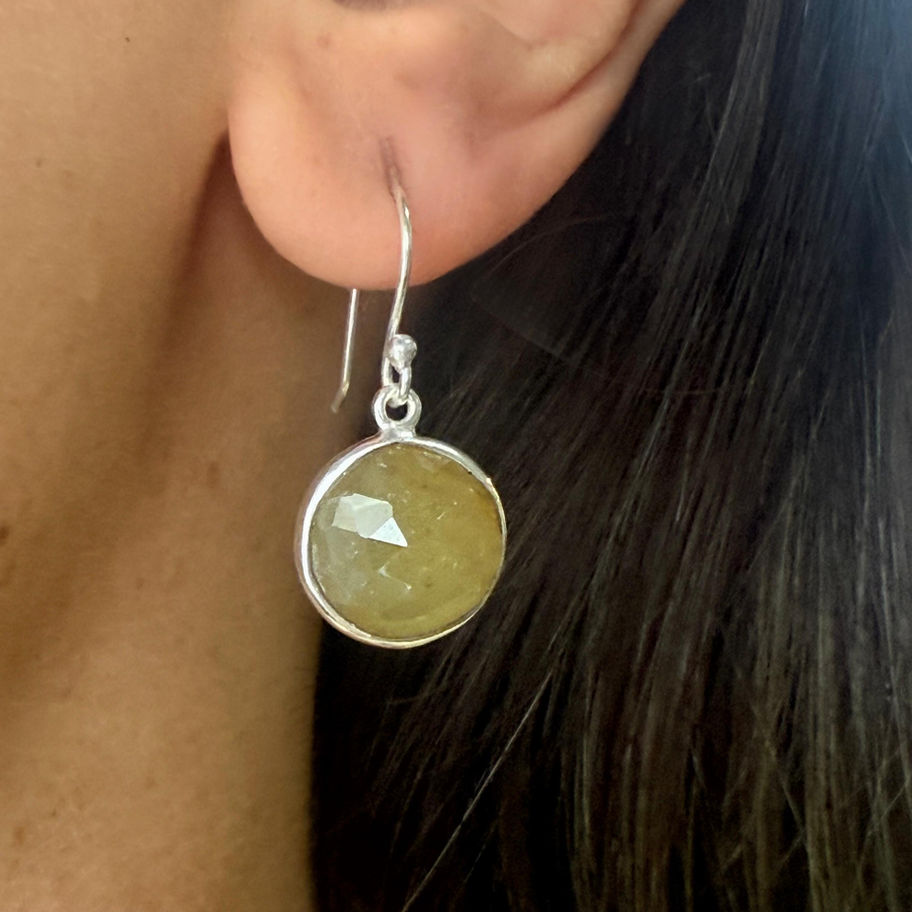 Round Faceted Yellow Sapphire Earrings