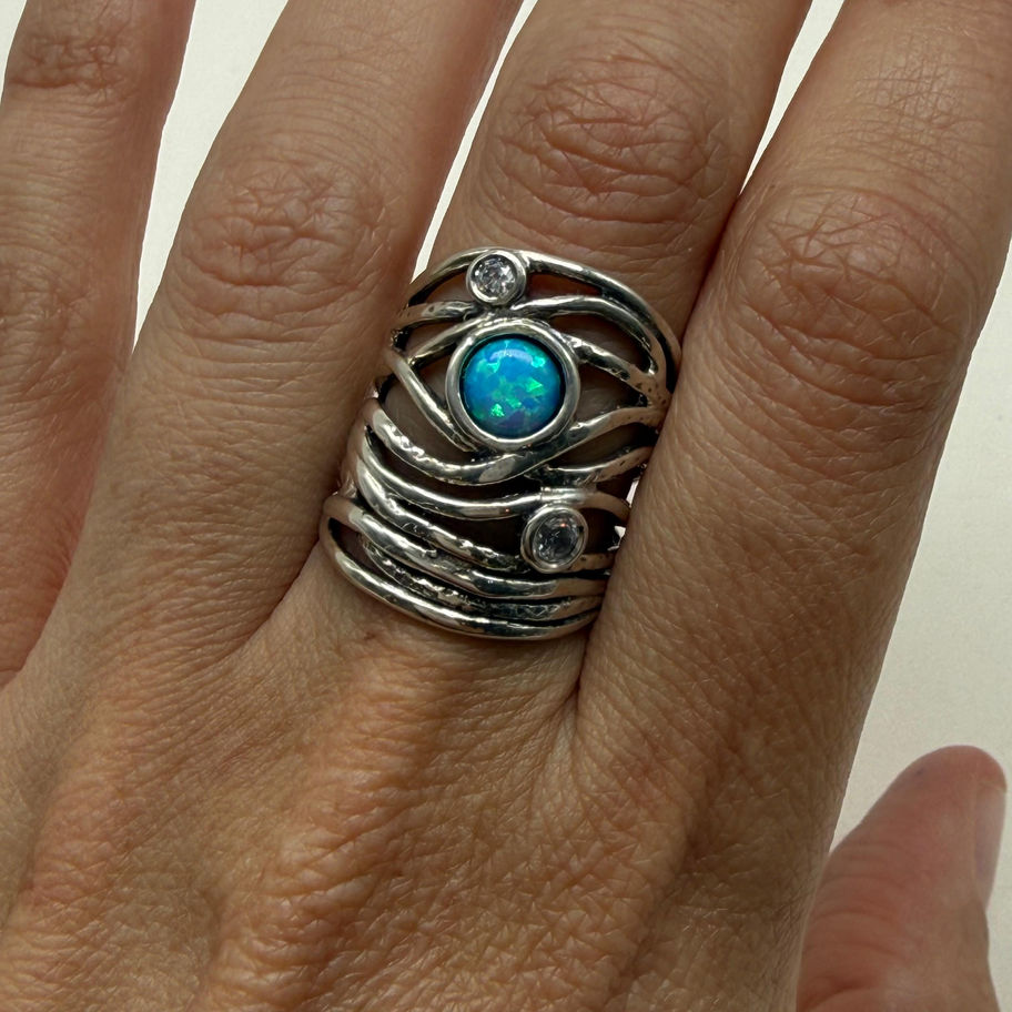 Opal and Cubic Zirconia Ring