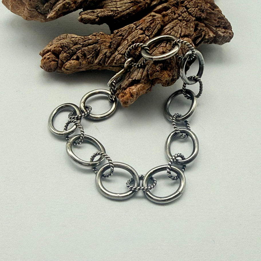 Oval Rope Link Oxidised Bracelet