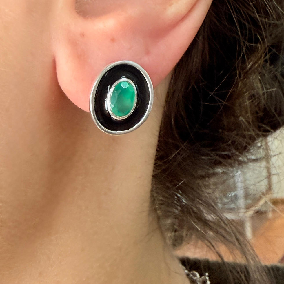 Black Enamel and Green Onyx Earrings