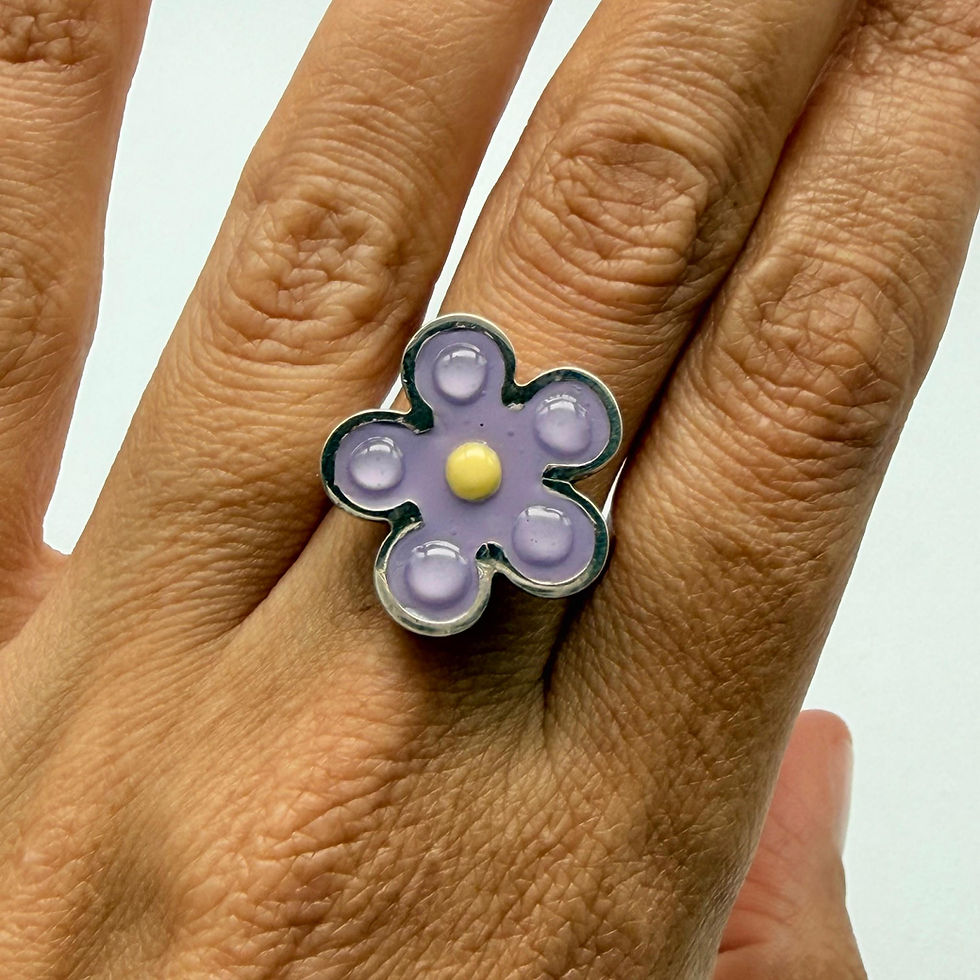 Yellow and Lilac Enamel Flower Ring