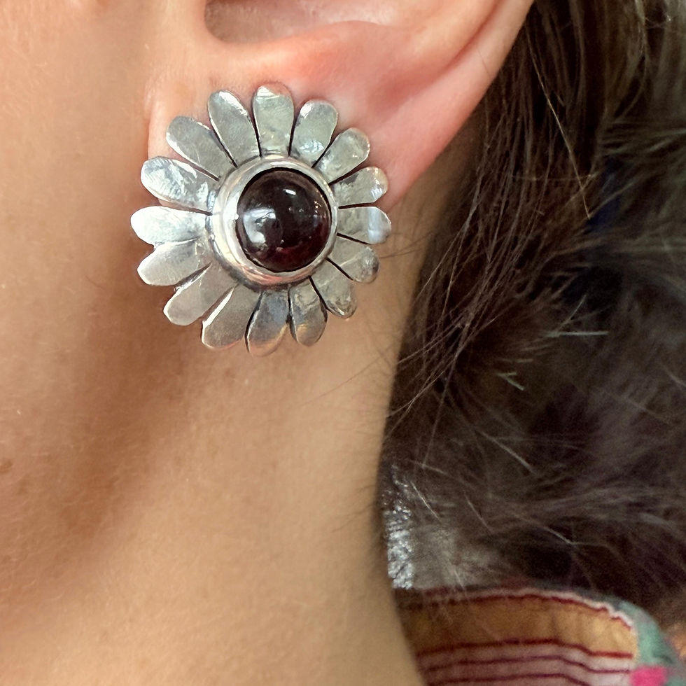 Garnet Flower Clip on Earrings