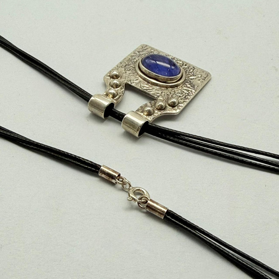 Tanzanite Pendant on Black Cord Necklace